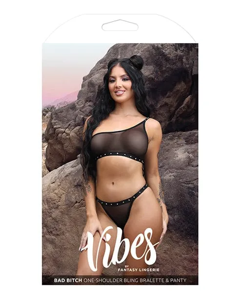 Fantasy Lingerie Anal Vibes Bad Bitch One Shoulder Bling Bralette Panty Black Fantasy Lingerie Anal Vibes Bad Bitch One Shoulder Bling Bralette Panty Black