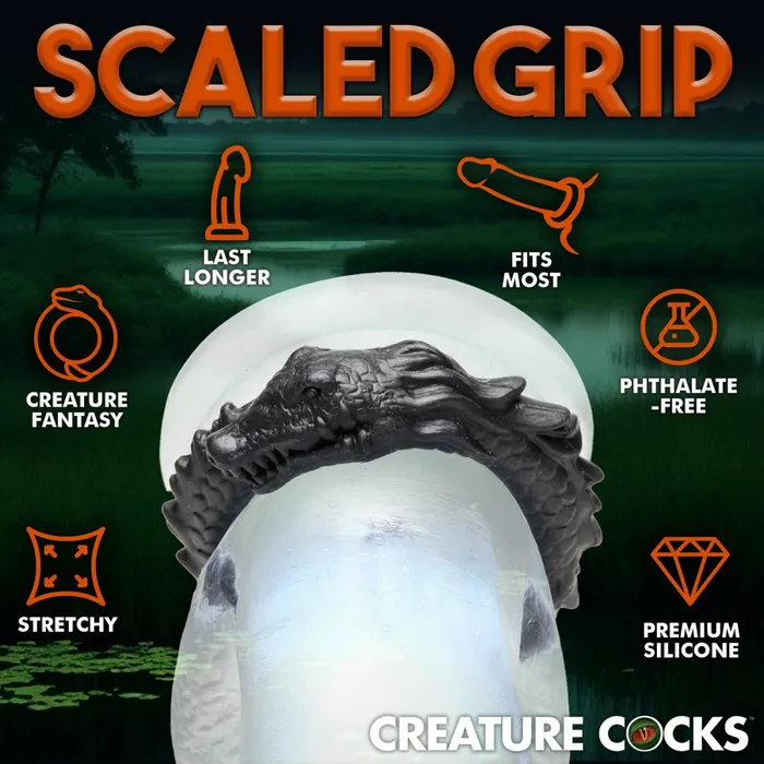 XR Brands Creature Cocks Anal Black Caiman Silicone Cock Ring Black XR Brands Creature Cocks Anal Black Caiman Silicone Cock Ring Black