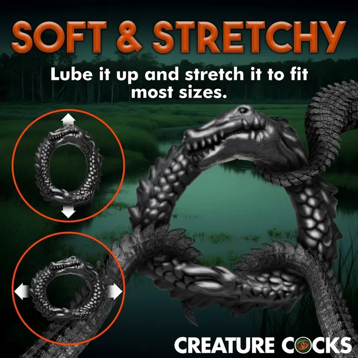 XR Brands Creature Cocks Anal Black Caiman Silicone Cock Ring Black XR Brands Creature Cocks Anal Black Caiman Silicone Cock Ring Black